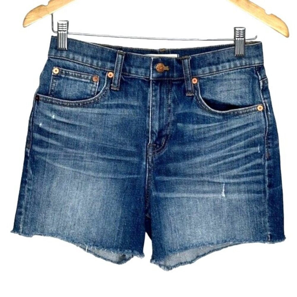 Madewell High Rise Jean Shorts Womens Size 25 Blue Denim Stretch Raw Hem